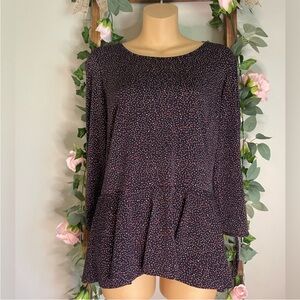 Banana Republic Confetti Print Top Ruffle Hem Navy and Burgundy EUC